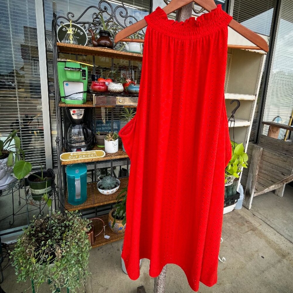 NWT Cato Women's Plus Size 26/28W Fiery Red Sleeveless Eyelet Tunic